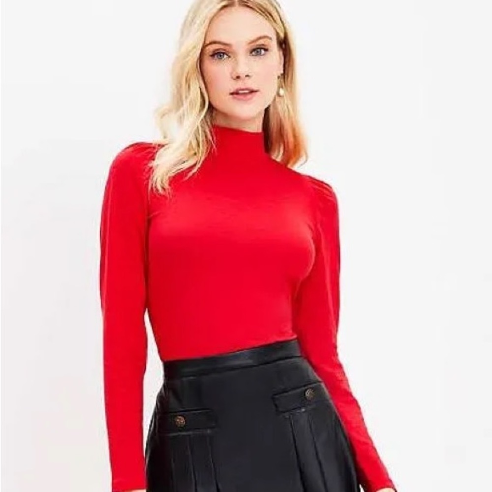 Lou and Grey by Loft red mock neck long sleeve ribbed top
